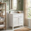 Meuble-lavabo autoportant en bois aggloméré de 30 po avec lavabo en céramique blanc, 2 tiroirs, tablettes de porte réglables et tiroir coulissant-130996262-130996263