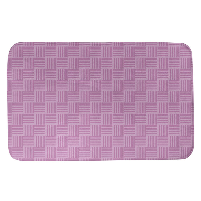 Tapis de bain géométrique antidérapant rectangulaire à rayures baskettressées, l 21 po x L 34 po, Rose