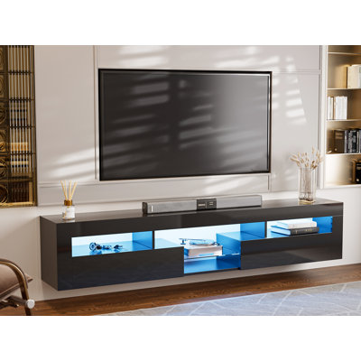 Delean Floating Tv Stand For TVs Up To 85"" With LED Lights And Cabinets -  Ivy Bronx, A4D8D3ECA4FC49CFAD22A9230FCD0B89