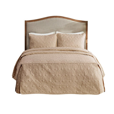 Khaki Queen 3 Piece Bedspread - Split Corner, Microfiber, Fill, , Enhances Bedroom Comfort , , Adds A Touch Of Luxury To Your