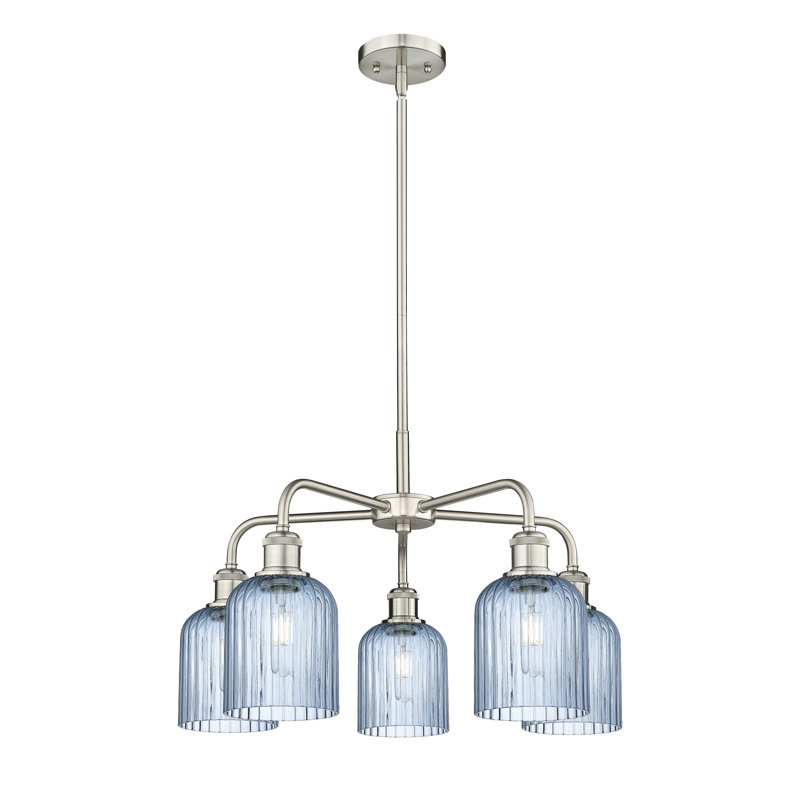 Ballston - Trig - 5 Light 23" Stem Hung Chandelier, Princess Blue, Satin Nickel