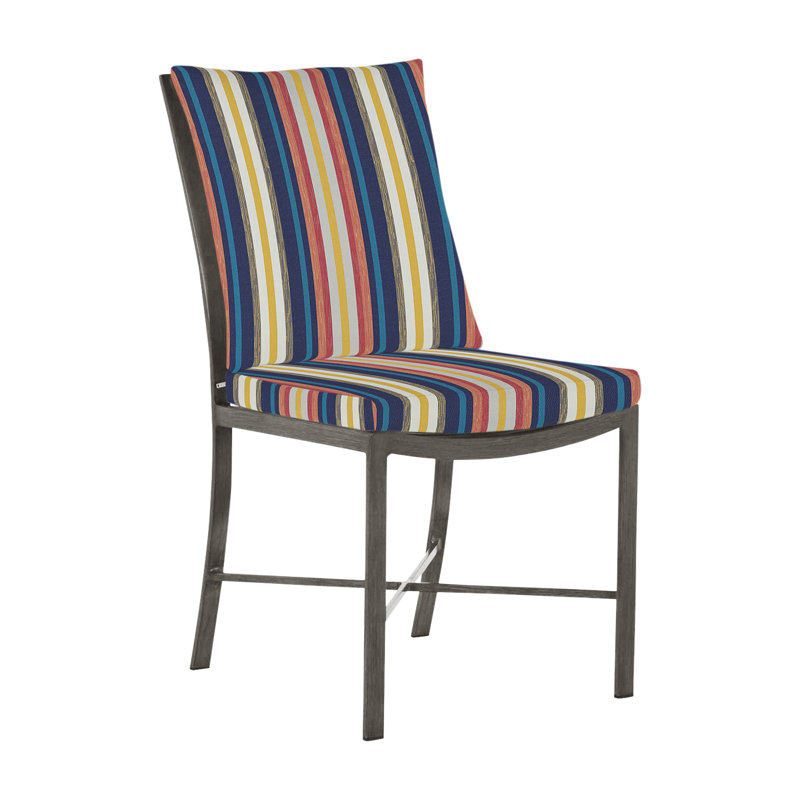Monaco Patio Dining Side Chair with Cushions, Dove Sunbrella® Linen, No Welt, Slate Gray