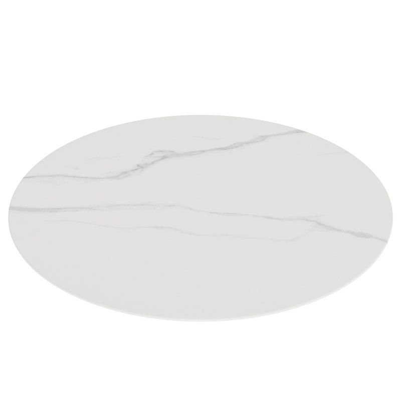 Plateau de table rond en verre trempé avec motif en marbre, H 0,31 po x l 28 po x P 28 po, Blanc