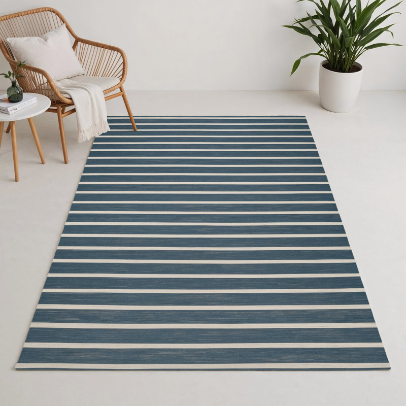 Tapis intérieur / extérieur bleu HorizontalStripes, Rectangulaire 3 pi x 5 pi
