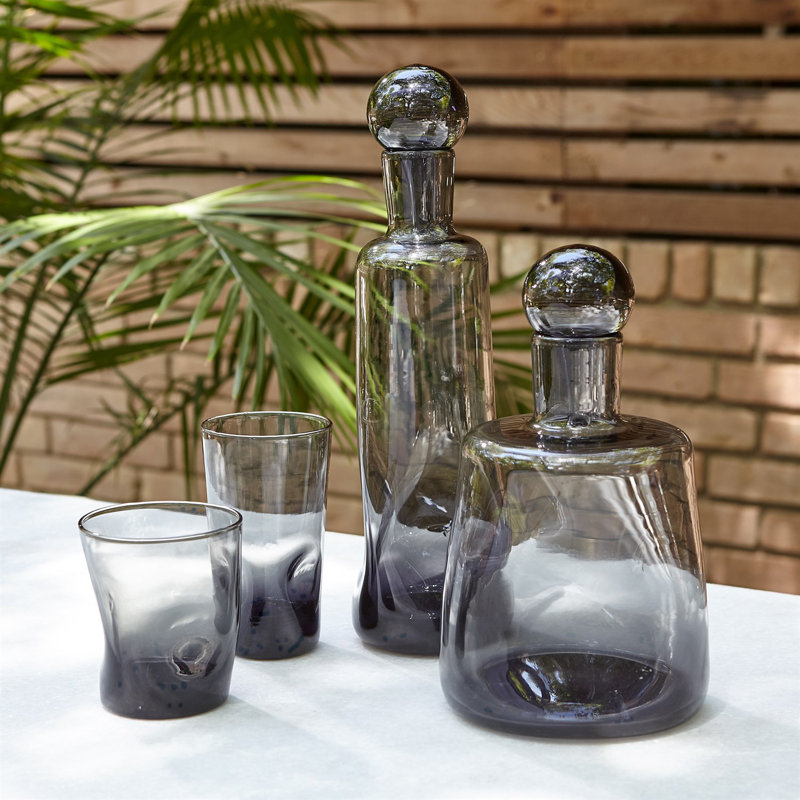 Pinched Decanter-Grey-Short, 10" H x 5.5" W x 5.5" D