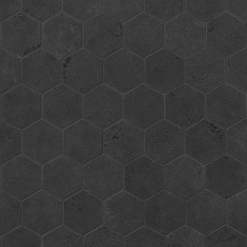 Portrait 2" Hexagon Matte Porcelain Mosaic Tile, Black Gold