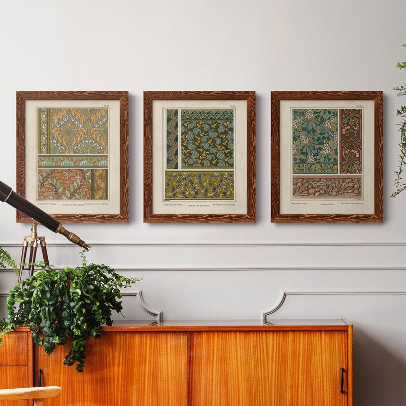 Nouveau Decorative VII - 3 Piece Picture Frame Painting Set on Canvas, Maple, 24" H x 36" W x 1.5" D
