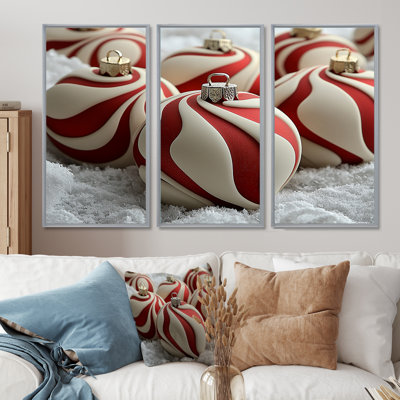 Ensemble de décoration murale rouge et blanche «Christmas Peppermint Swirl I» - Noël