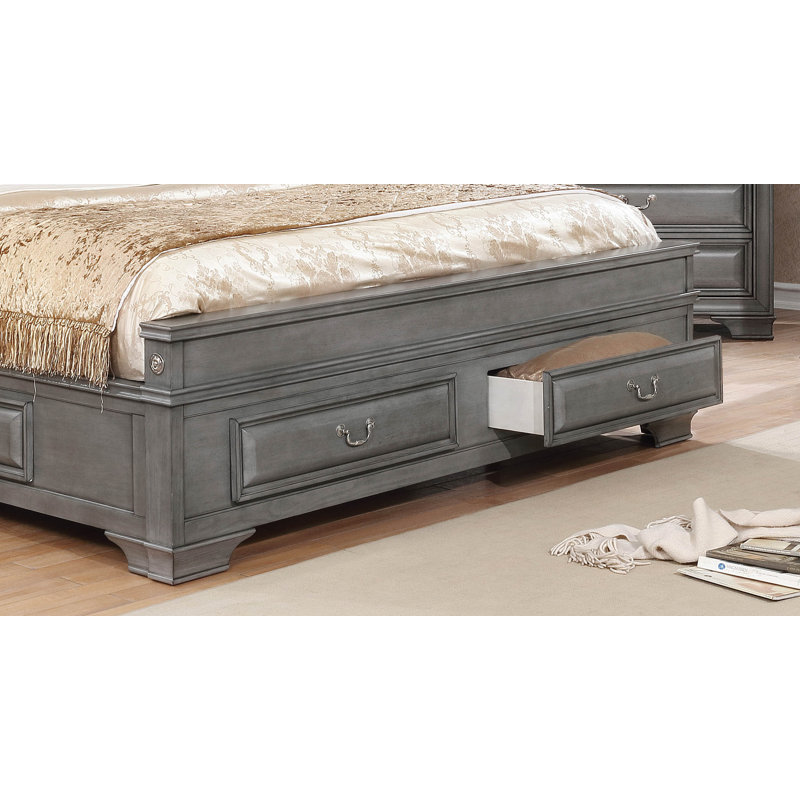 Goldene Solid Wood Sleigh Storage Bed, Brown Cherry, California King
