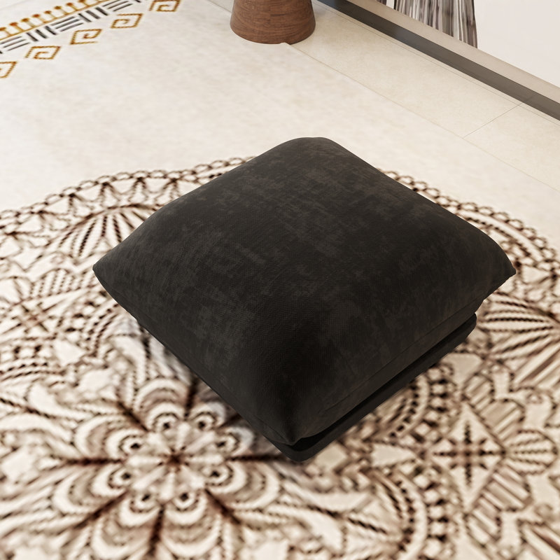 Cath Upholstered Modern Chenille Fabric Ottoman, Black