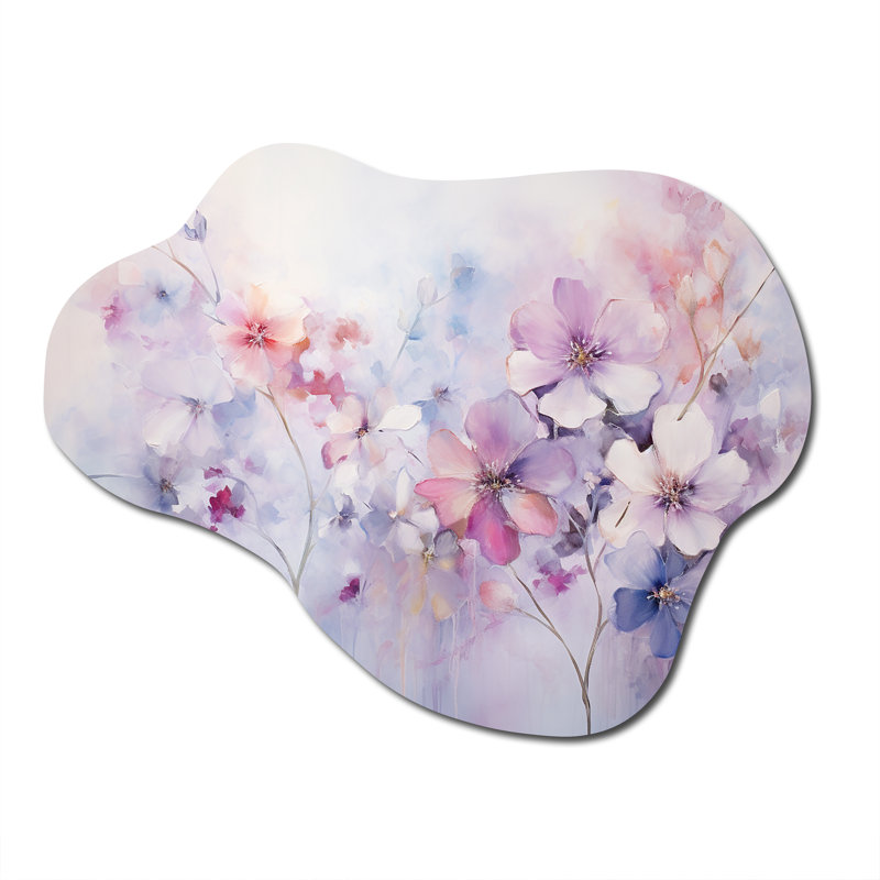 «Purple Dreamy Florals I - Cloud Abstract Botanicals», décoration murale asymétrique en métal, H 27 po x l 35 po x P 1 po