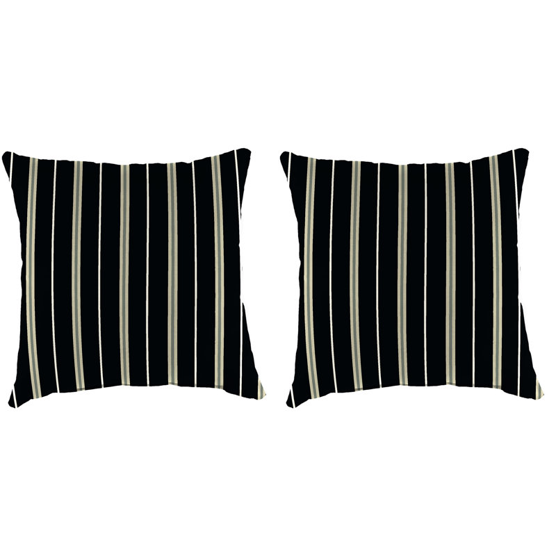 Sunbrella Outdoor Throw Pillow, Black/White/Green/Striped