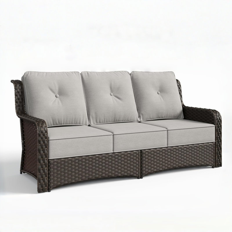 Outdoor Wicker 3-Seat Patio Sofa, Luxury Patio Furniture with High Back & 73.82'' Wide Armrests, Gray