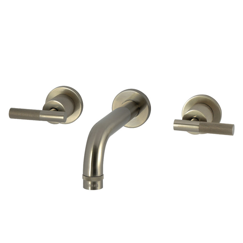 Kingston Brass Convergent Double-Handle 3-Hole Wall Mount Bathroom Faucet With Knurled Handle, Brushed Nickel