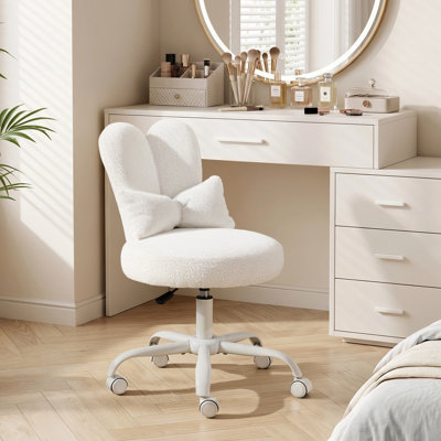 Adjustable Bow Teddy Fabric Bunny Ear Swivel Accent Chair Office Chair For Home Office Vanity