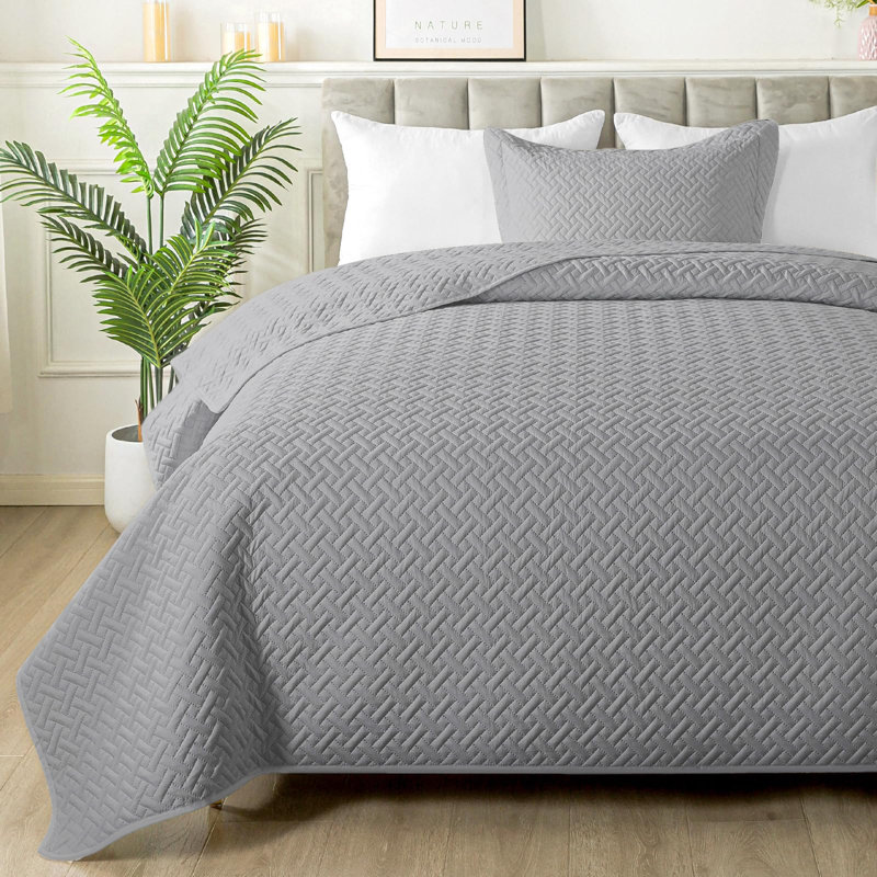 Ensemble de courtepointe à formes tressées, Gris clair, Courtepointe très grand et 2 très grandes taies 