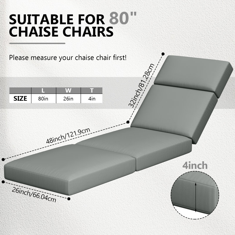 80 X 26 X 4 Inch 4 Pcs Chaise Lounge Cushions Outdoor, Gray