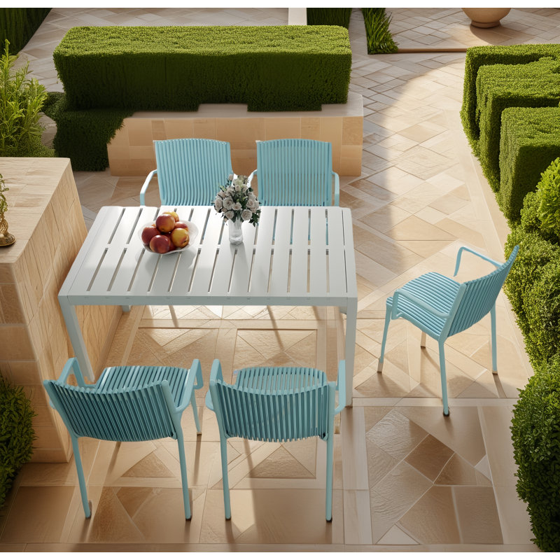 5-Piece Indoor/Outdoor Furniture Set - 4 Chairs And 1 Long Table, Blue