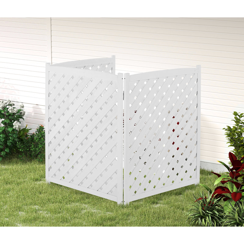 Clôture de climatiseur en bois de cèdre à 3 panneaux et écran d'intimité avec piquets de sol en métal, l 32 po x H 38 po par panneau