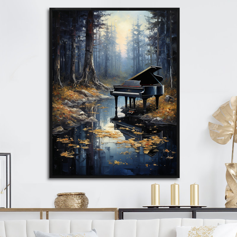 «Piano Forest Reflection» sur impression sur toile, Encadrement doré, H 40 po x l 30 po