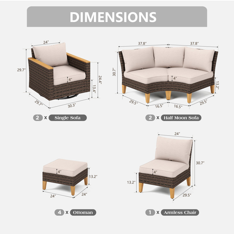 Argyri Outdoor Wicker Patio Conversation Furniture Set With Swivel Chairs