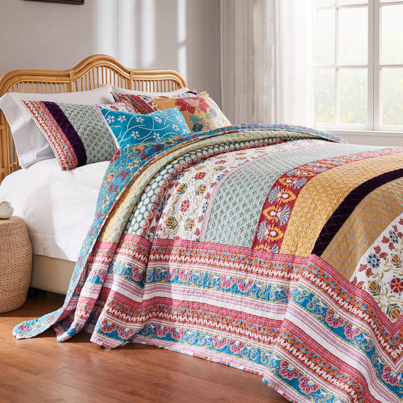 Thalia Queen Blue Cotton Reversible Bedspread Set