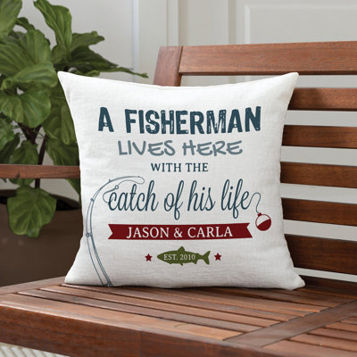Coussin 14 x 14 personnalisé Fisherman - cadeau de pêche personnalisé pour mari, coussin de décoration pour homme, chambre à coucher ou salon