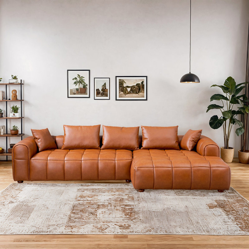 Canapé modulaire droit Clark - Cuir cognac