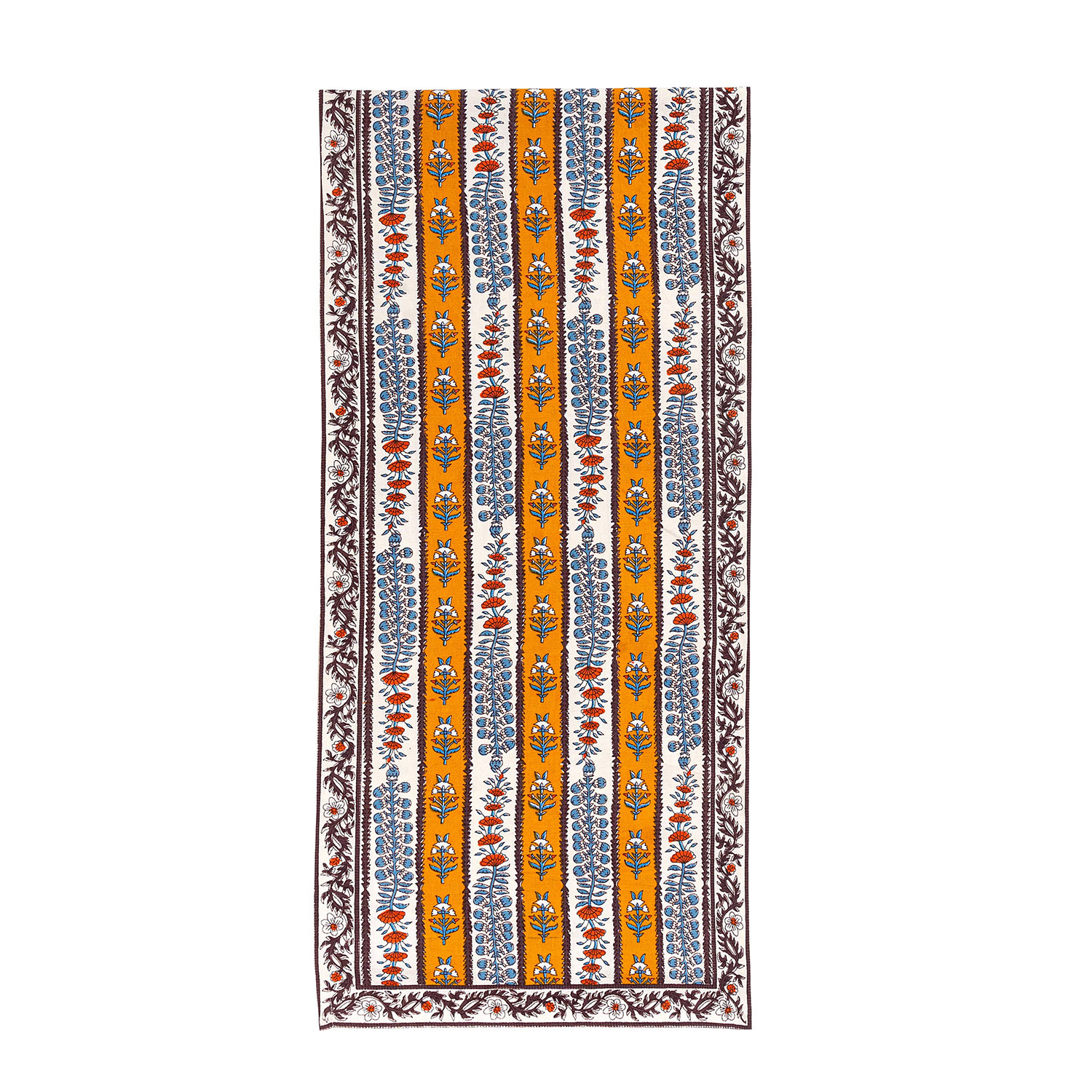 Charlemont Floral Table Runnner, Dijon/Blue, 90" x 16"