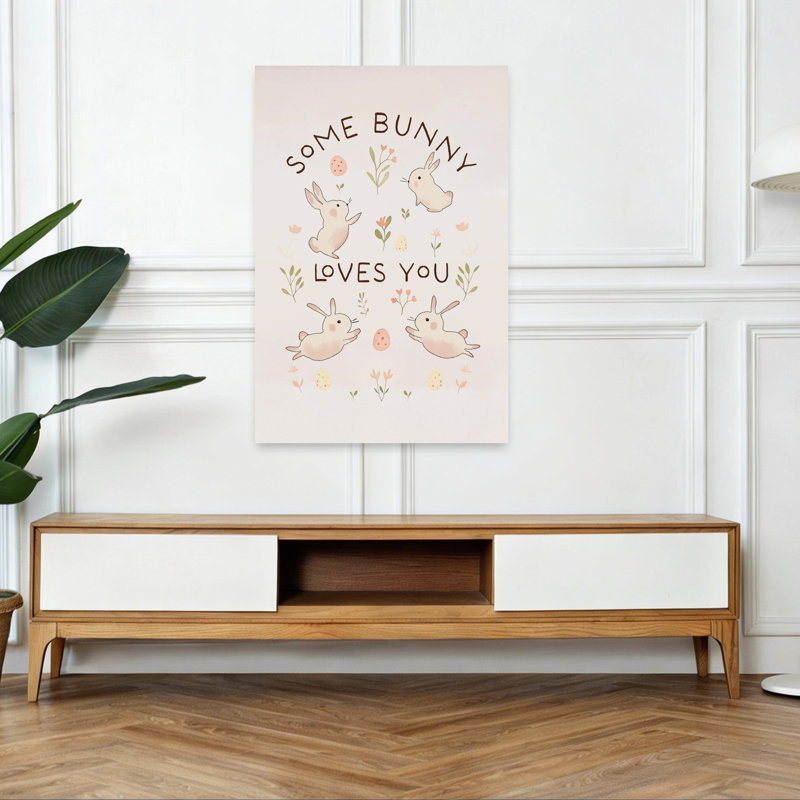 Cute Spring Bunnies Playful Whimsical Abstract Animal Nature Wall Art Print by Pictufy Studio IV - Wrapped Canvas Print