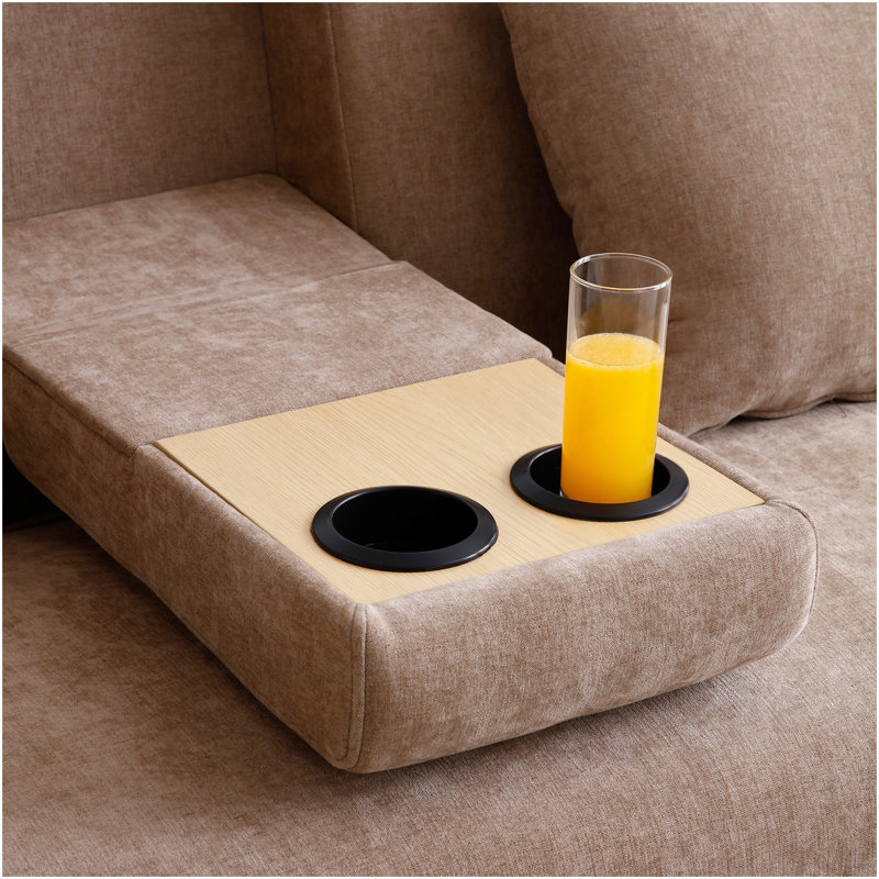 Canapé-lit convertible, canapé-lit double pliant multifonctionnel, repose-pieds avec rangement et accoudoir avec boîte et tiroir, table rabattable avec 2 supports à tasses pour le salon, appartement, bureau, brun clair