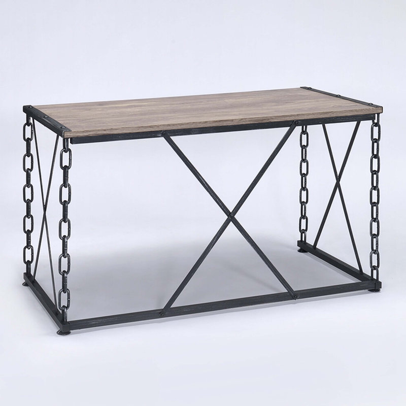 Rustic Oak And Antique Black Rectangular Desk