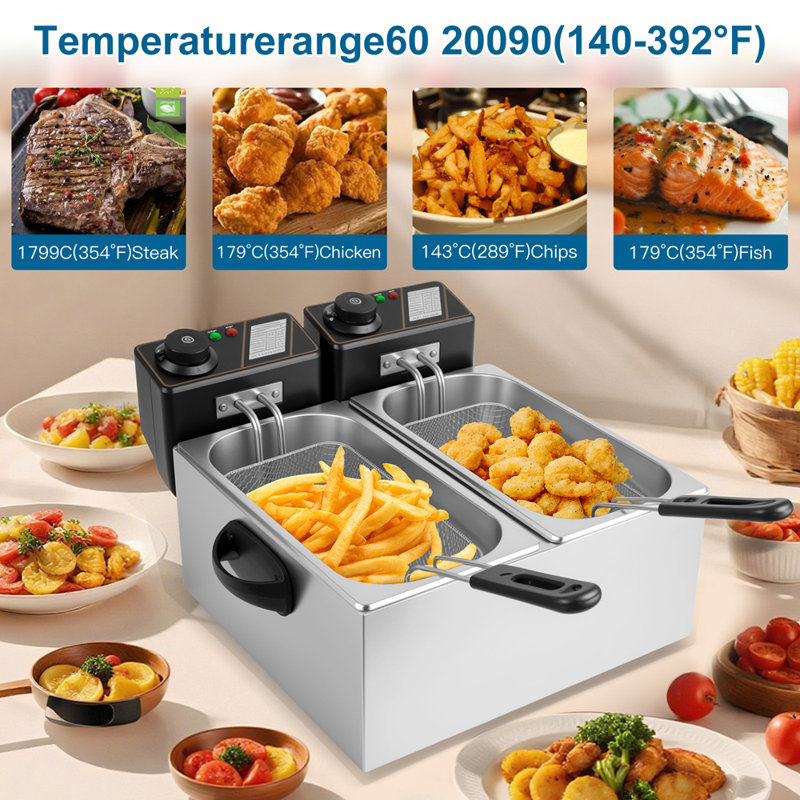 Deep Fryer - 4-Liter Electric Oil Fryer - 2 Small Baskets for Dual Use - Stainless-Steel Cooker with Cool Touch Features