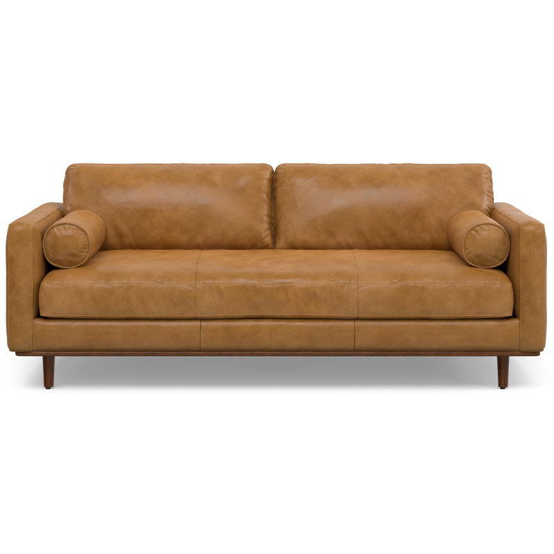 Morrison Genuine Leather Sofa, Mid-Century Modern Couch for Living Room, Handcrafted with Removable Cushions, 89" W