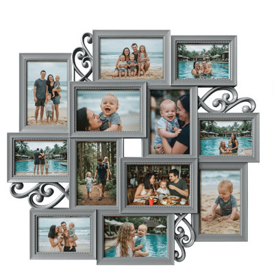 Scrollwork 12 Opening Collage Picture Frame Set, Gray PVC Wall Gallery Decor