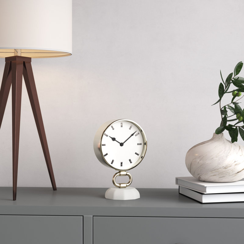 Appomattox Modern & Contemporary Stainless Steel Mechanical Tabletop Clock in Silver, 9.5" H x 6.2" W x 4.15" D