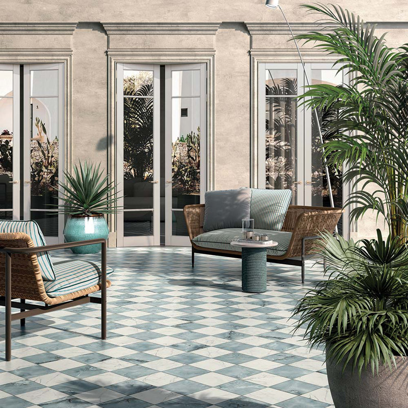 Prestige damier 8x8 Statuario et Azzurro, Statuario and Azzurro