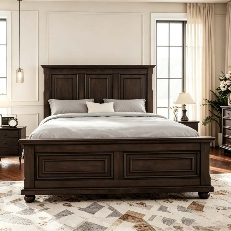 Base de lit tête de lit style pin traditionnel, Brun, Grand lit