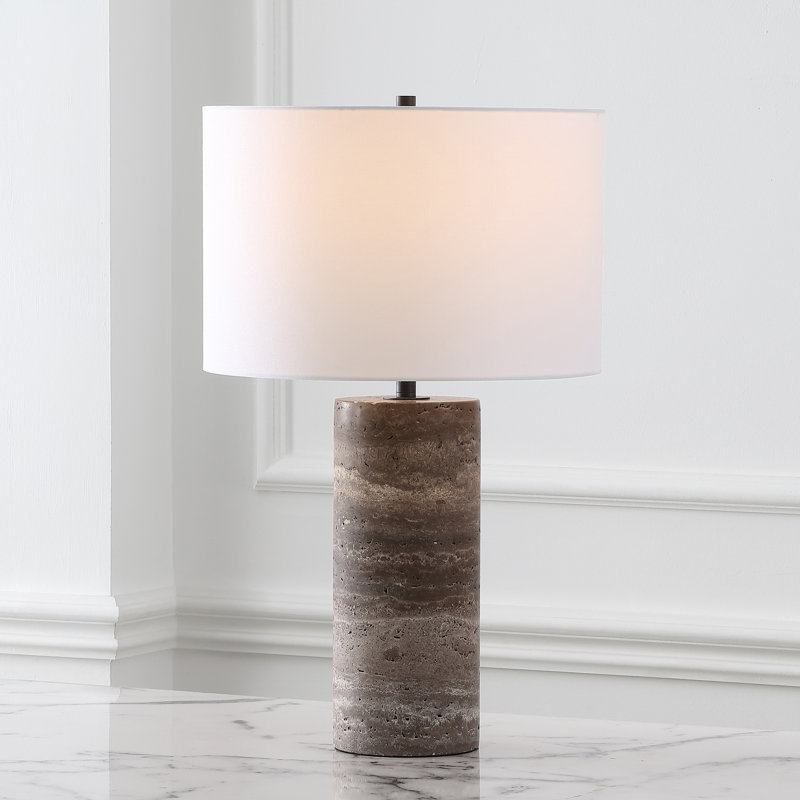 Lampe de table en travertin Angileh, Marron foncé