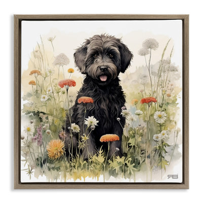 Black Terrier in Meadow Black Framed Floater Canvas Wall Art by Roozbeh Bahramali