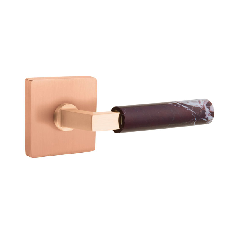 Ensemble de leviers de passage Emtek Select avec rosette carrée et tige carrée en L, levier en marbre Rosso Levanto (CF)