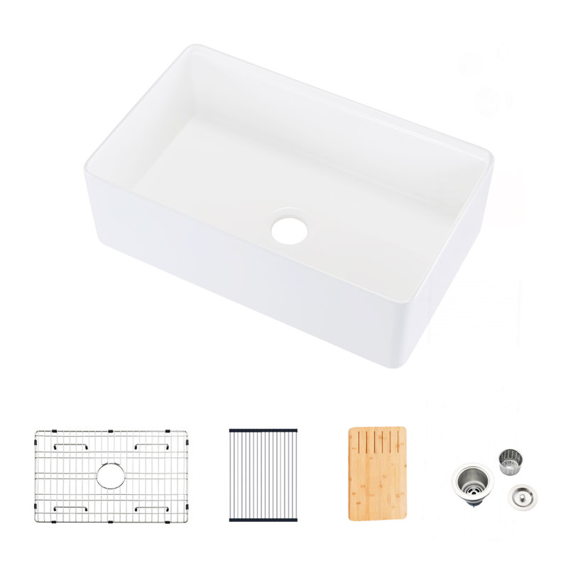 Fireclay 33" L X 20" W Workstation Farmhouse Kitchen Sink With Accessories