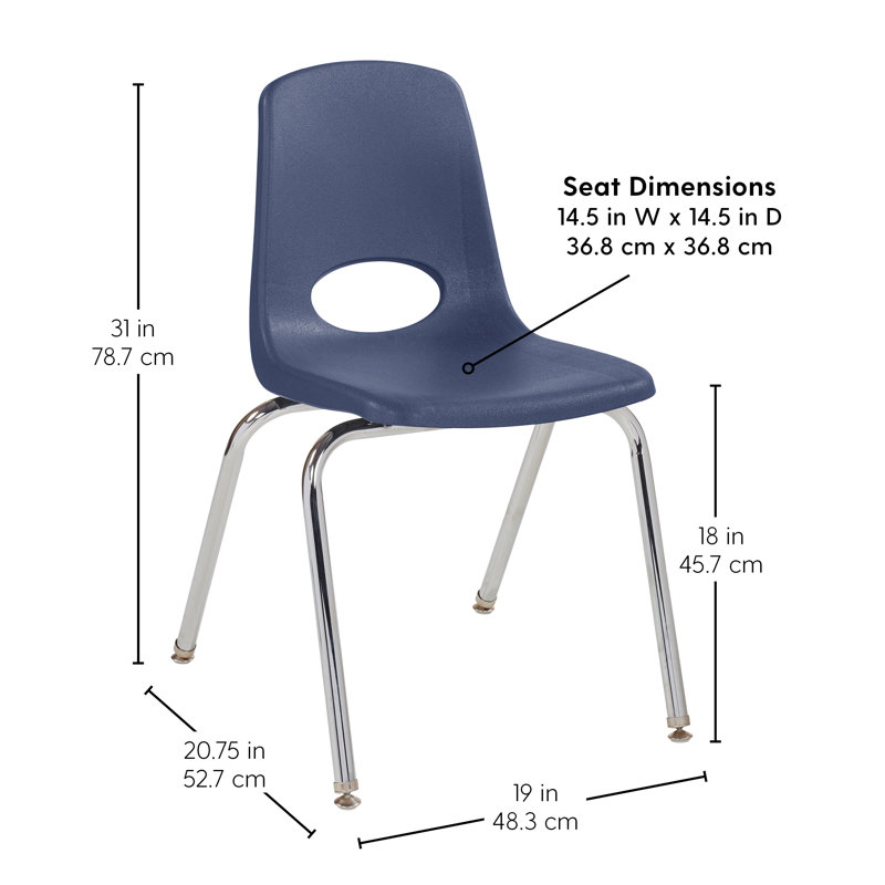 Chaise empilable 16 po avec glissières pivotantes, 2 pièces, Marine, 18"