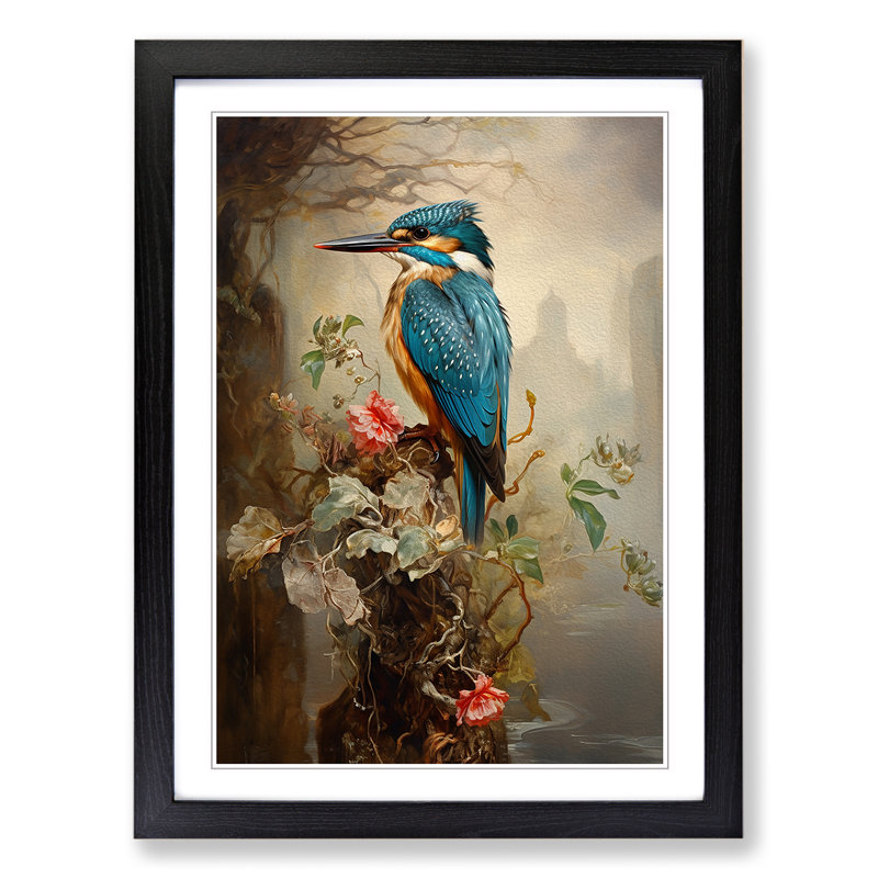 Kingfisher Victorian - Single Picture Frame Print on Wood, Black Framed, 46cm H x 34cm W x 2" D