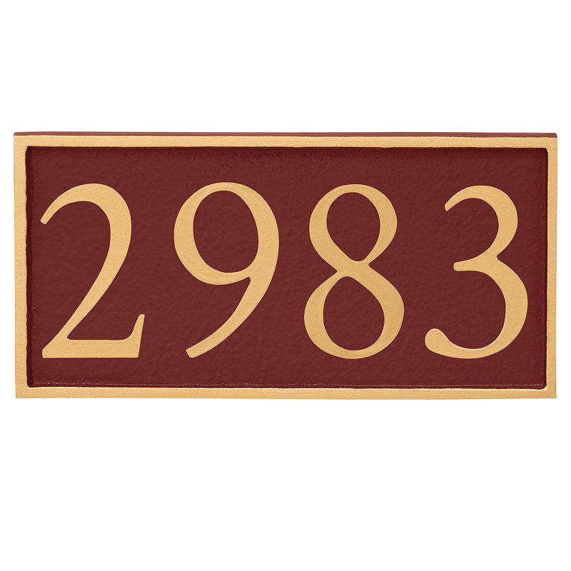 Plaque d'adresse murale 1 ligne Serif, Or, Oui, Rouge