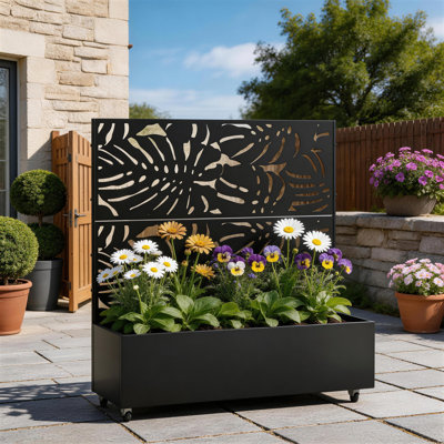 Metal Planter Box with Trellis and Wheels