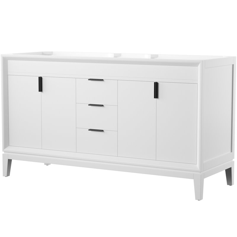 Emma 60'' Double Bathroom Vanity Base Only, White/Black Bronze