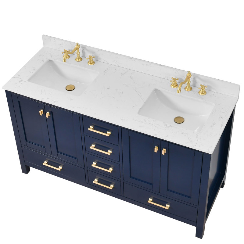 60-inch Bathroom Vanity With Engineered Stone Top, Blue
