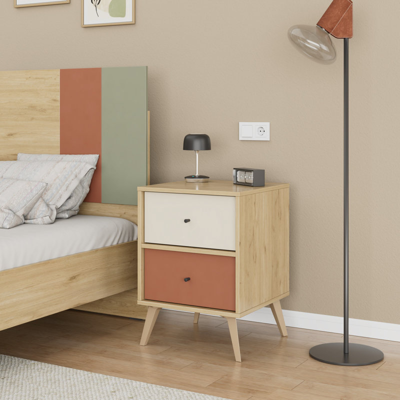 Table de chevet moderne avec 2 tiroirs | 100% panneau de particules enduit de mélamine, épaisseur: 0,6 pouce | Solution de rangement élégante et fonctionnelle pour la chambre à coucher et le salon
