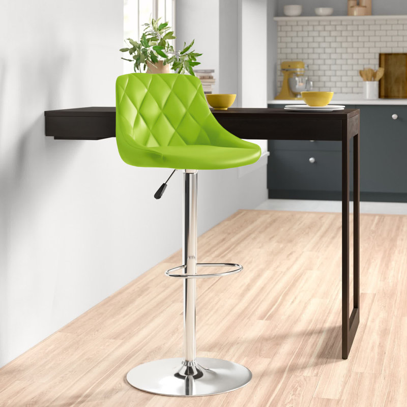 Hilia Vinyl Bucket Seat Adjustable Height Barstool with Diamond Pattern Back, Green